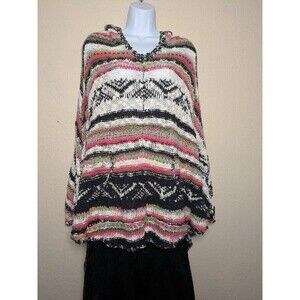 Free People Bubble Tea Yarn Poncho Hooded Boho Knit Festival Fairycore XS/S